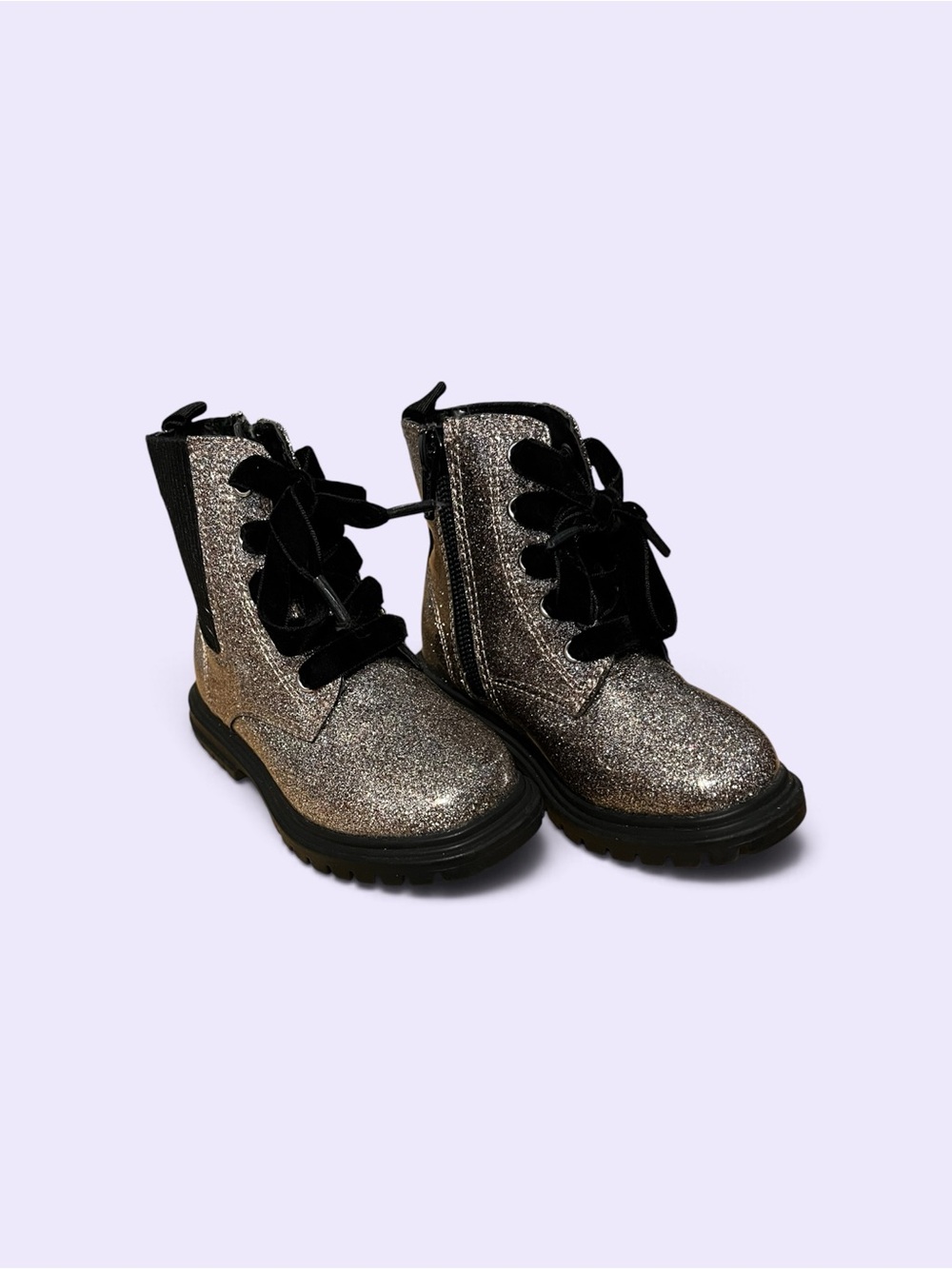 Primark Silver Glitter Lace-Up Ankle Boots with Black Sole